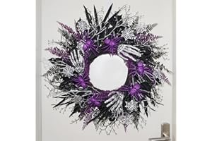 BINFEN Halloween Decorations, Halloween Wreaths for Front Door 20", Purple Spiders Silver Skeleton Hands Black Leaves Halloween Decor for Doors Porch Wall, Gothic Party Horror Room Decor