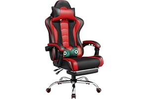Yaheetech Gaming Chair, Video Game Chair with Massage Lumbar Support and Footrest Height Adjustable Ergonomic Computer Chair 