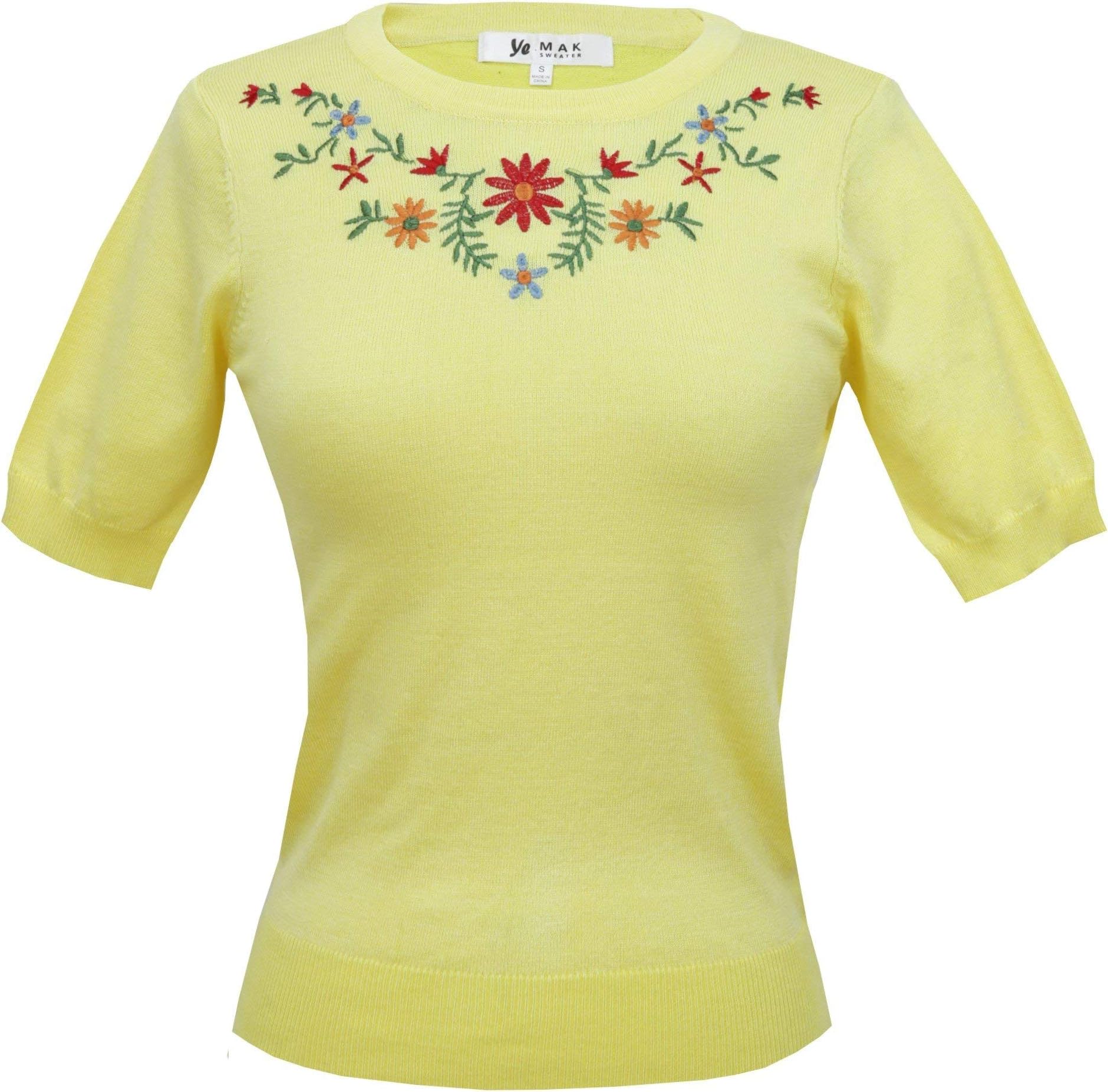 YEMAK Women's 1/2 Sleeve Crewneck Basic Casual Knit Pullover Sweater