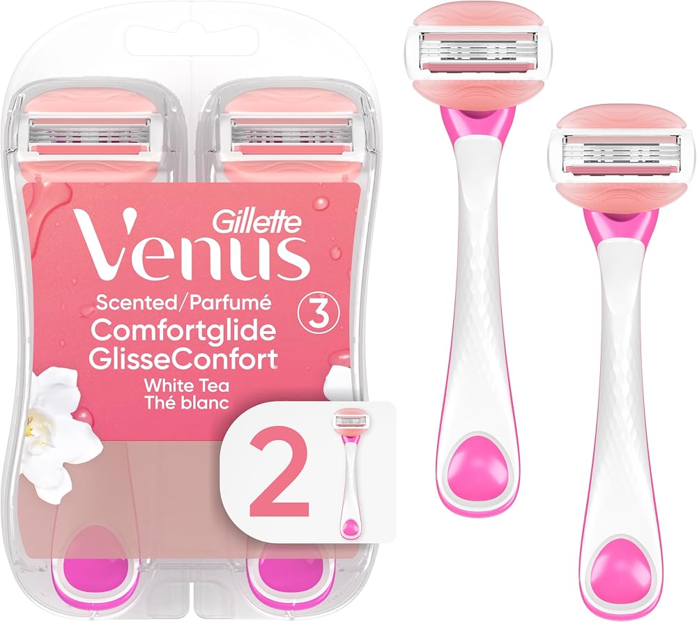 Gillette Venus ComfortGlide Disposable Razors for Women, 2 Count, White Tea Scented Moisture Bars for a Smooth Shave