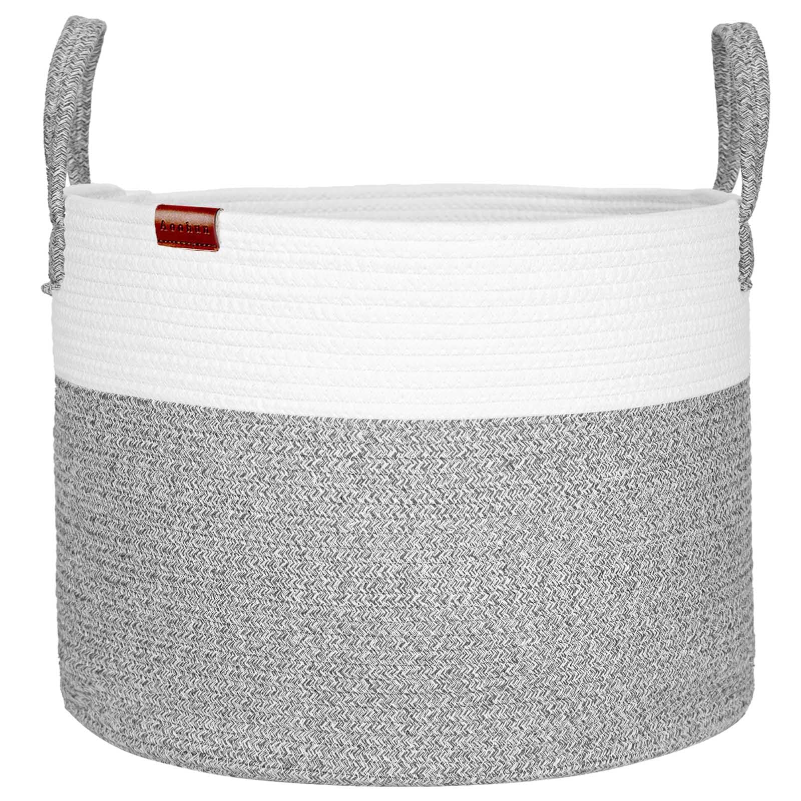 Aoohun Cotton Rope Laundry Basket, Woven Storage Baskets Collapsible Toy Hamper Storage Organiser Grey Large 42 x 38 cm