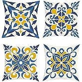 Joymaison Boho Mandala Blue Flower Throw Pillow Covers 18x18 Inch Set of 4 Vintage Mediterranean Moroccan Geometric Floral Cushion Pillow Case Home Decor for Sofa Bedroom