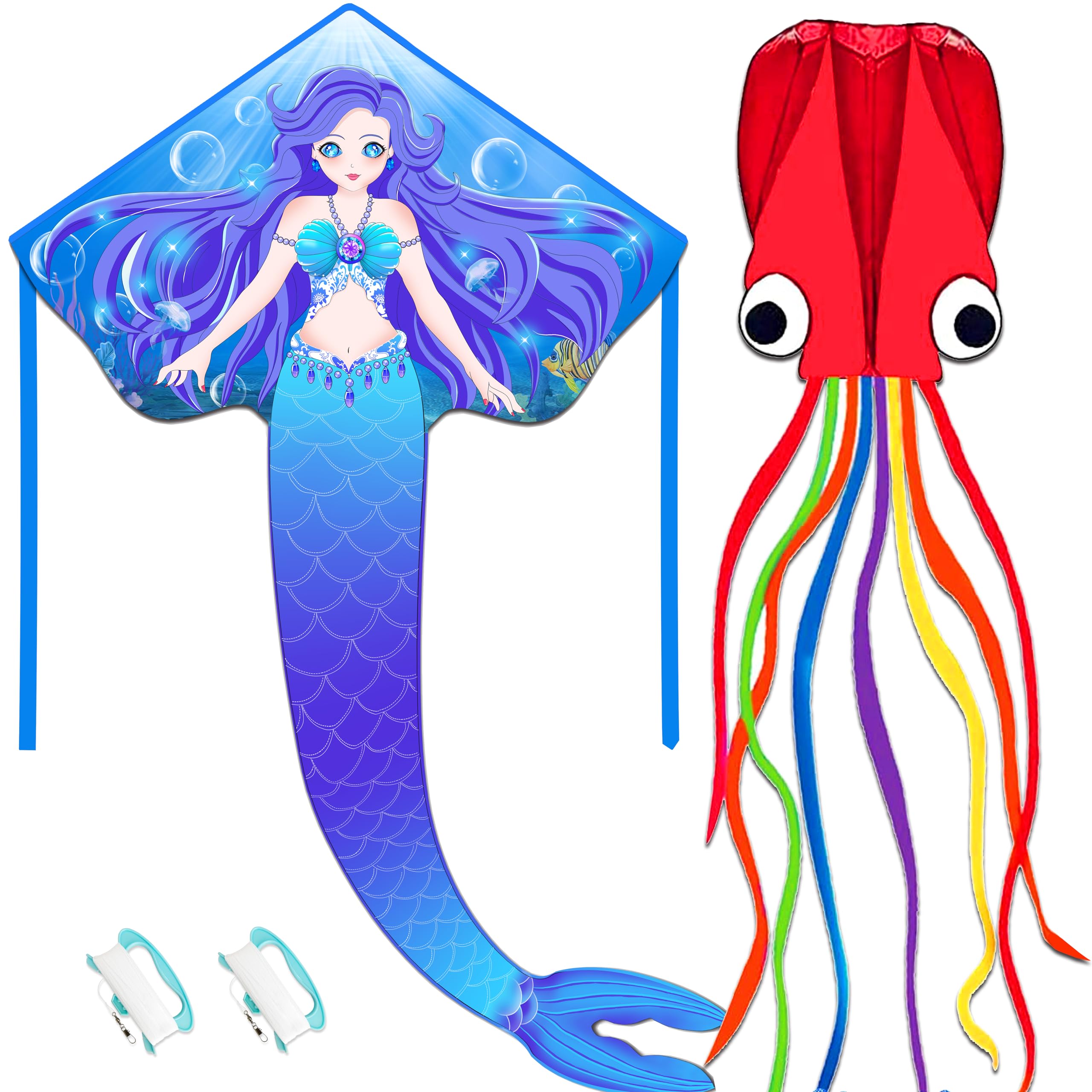 HONBO Mermaid & Octopus Kite for Kids & Adults, Easy to Fly Delta Beginner Kite