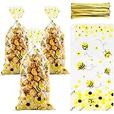 Cxryrzhe 50 Pcs Cellophane Treat Bags Little Bee Cellophane Candy Cookies Gift Bags 5"X10.8" with Twist Ties for Snack Bakery Birthday Wedding Party