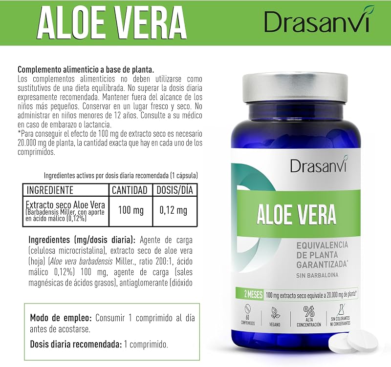 Aloe Vera Drasanvi Nutrabasics Extracto Natural Apoyo Digestivo 60 Comp