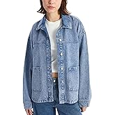 Hixiaohe Jean Jackets for Women Trendy Button Up Denim Shirt Jacket Oversized Long Sleeve Coat Fashion Clothes with Pockets