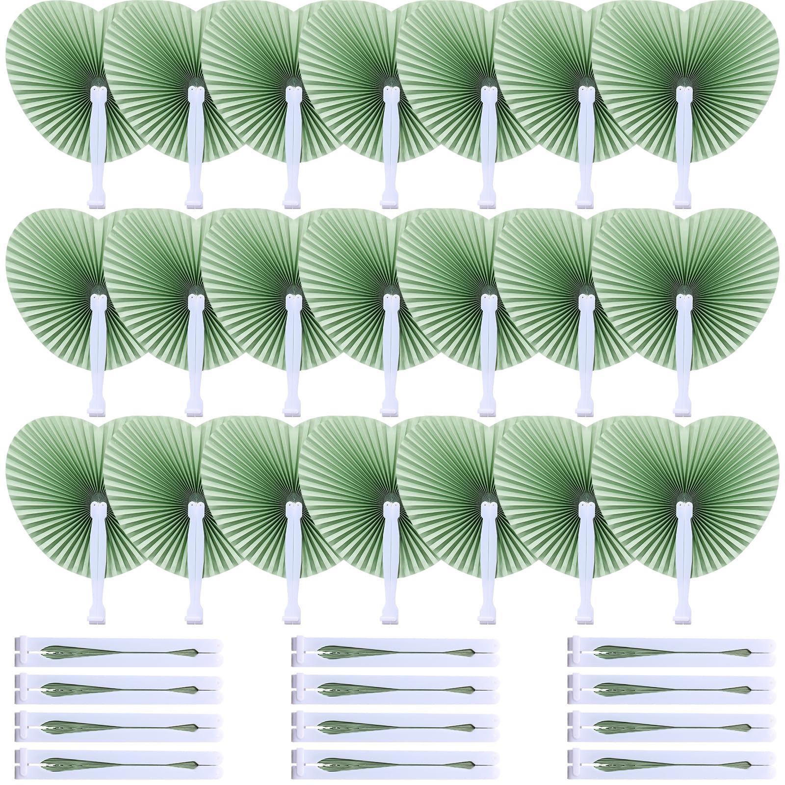 Photo 1 of 60 Pack Decorative Paper Folding Hand Fans Handheld Heart Wedding Foldable Fan Chinese and Japanese Decoration Bulk for Bridal Guest Summer Wedding Party Favor Dancing Birthday Celebration(Sage Green)