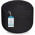 BIRDROCK HOME Outdoor Pouf Ottoman | Hand Woven Waterproof Foot Stool with Bead Bag Filling | Boho Foot Rest for Patio, Living Room, Porch & Outdoor Seating | Lightweight, Soft Stuffed Chair | Black