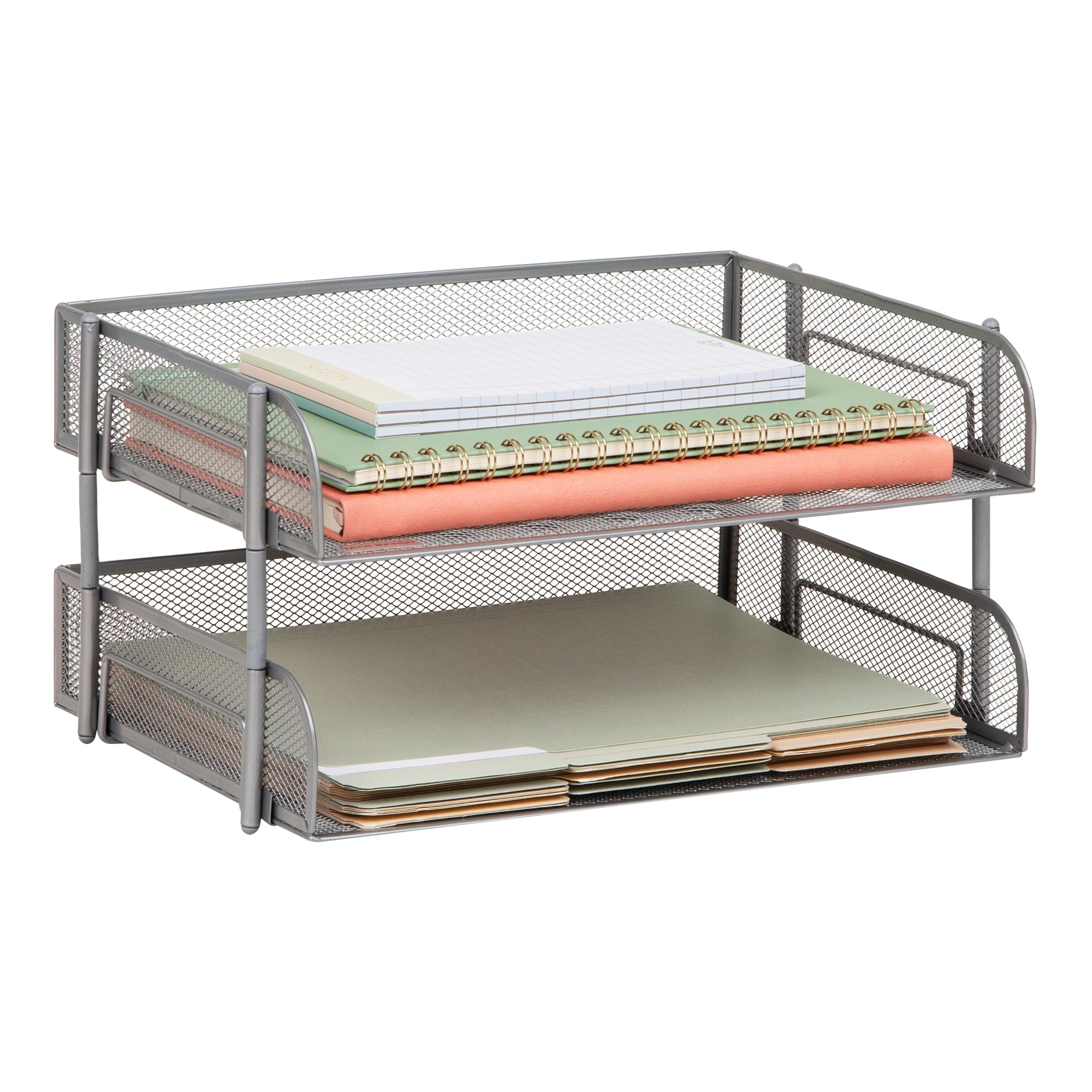 Mind Reader ESTACK2-SIL 2 Piece Stackable Letter Tray, Desk, Document Holder, Magazine Storage, Desktop File Organizer, Silver