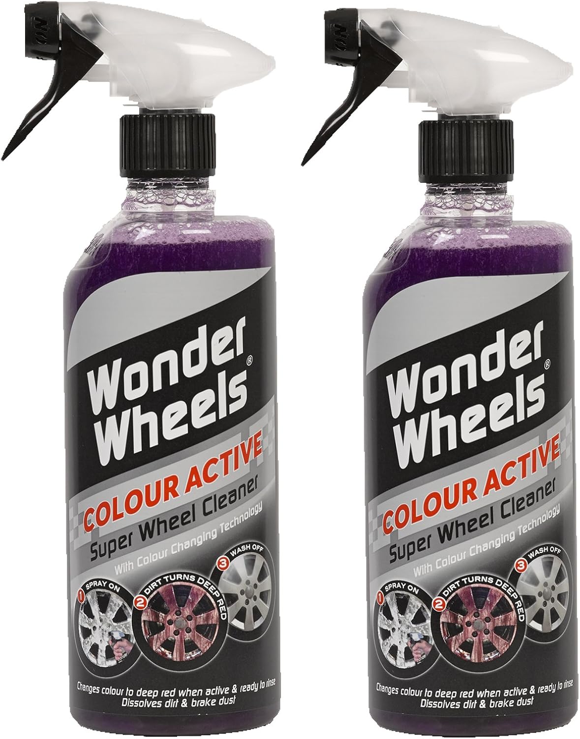 2 x Wonder Wheels Colour Active Super Wheel Cleaner 600ml - With Colour Changing Technology