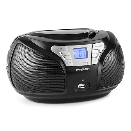 oneConcept Groovie BK • tragbarer CD-Player • Radio • Bluetooth-Lautsprecher • MP3-fähiger USB-Port • LCD-Display • Stereo-La