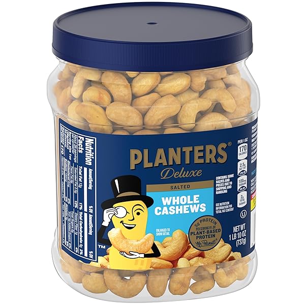 PLANTERS FANCY WHOLE CASHEWS WITH SEA SALT, 26 OUNCES ( PACK OF 1) RESEALABLE JAR – MADE WITH SIMPLE INGREDIENTS – GOOD SOURCE OF VITAMINS AND MINERALS – KOSHER (PACKAGING MAY VARY)