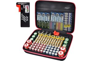 ALKOO Battery Organizer Storage Holder Case Box with Tester Checker BT-168. Holds 136+ Batteries AA AAA C D Cell 9V 3V Lithiu