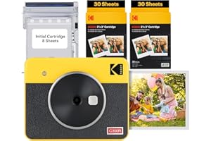 KODAK Mini Shot 3 Retro 4PASS 2-in-1 Instant Digital Camera and Photo Printer (3x3 inches) Initial 8 Sheets + 60 Sheets Cartridge Bundle, Yellow (NOT Zink)
