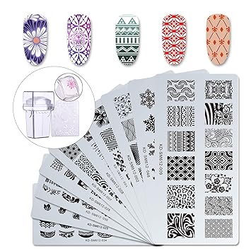 Makartt 12pcs Nail Art Stamp Stamping Templates Kit With 10pcs Plastic Manicure Plates 1 Stamper 1 Scraper For Diy Salon Nail Art S 01
