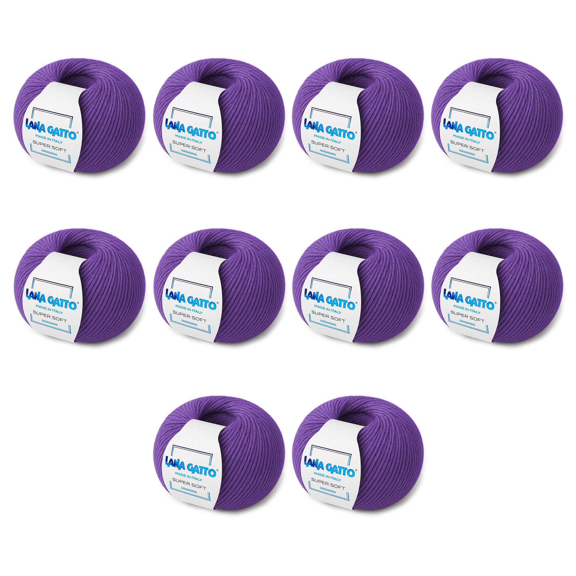 Super Soft Yarns for Crocheting and Knitting 100% Merino Wool Soft Yarn, Extrafine Wool Made in Italy by Lana Gatto Super Soft Line, 18 oz 1370 yd, (10, Purple - 14647)