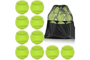 11Pcs Sports Practice Softballs, Official Size and Weight Yellow Softball with 1 Mesh Bag, Fastpitch Softball Unmarked Leathe