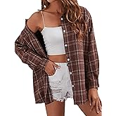 Lumister Womens' Oversized Flannel Plaid Shirt Long Sleeve Drop Shoulder Lapel Button Down Shirt Blouse Tops (0075-DarkCoffee-XXL)