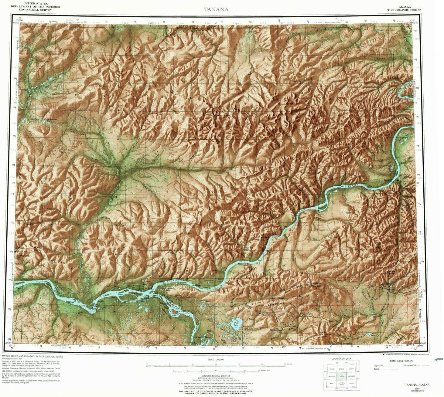 YellowMaps Tanana AK topo map, 1:250000 Scale, 1 X 3 Degree, Historical, 1960, Updated 1978, 22.1 x 24.9 in