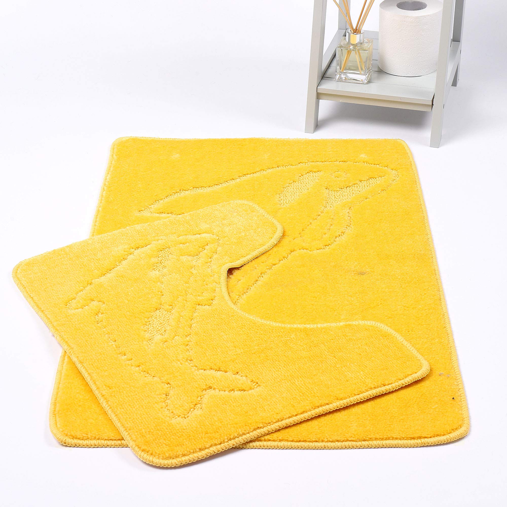 HOMES-LINEN Dolphin Bath Mats Non Slip Bathroom Mats 2 Piece Pedestal and Bath Mat Set Toilet Bathroom Rug (Lemon)
