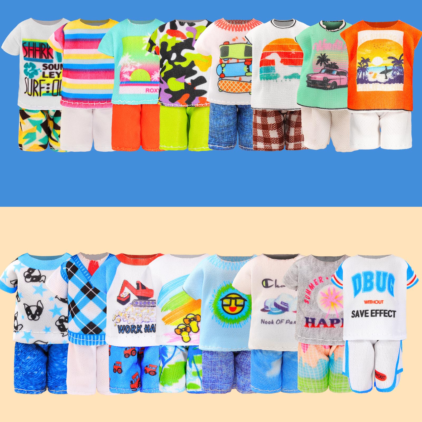 Miunana 22 PCS 5.3 Inch Boy Doll Clothes for 6 Inch Boy Doll Top and Pants Handmade Casual Wear 10 Sets Fashion Outfit for 4-6 Inch Mini Boy Doll Clothes and Accessories with 2 Pairs of Shoes