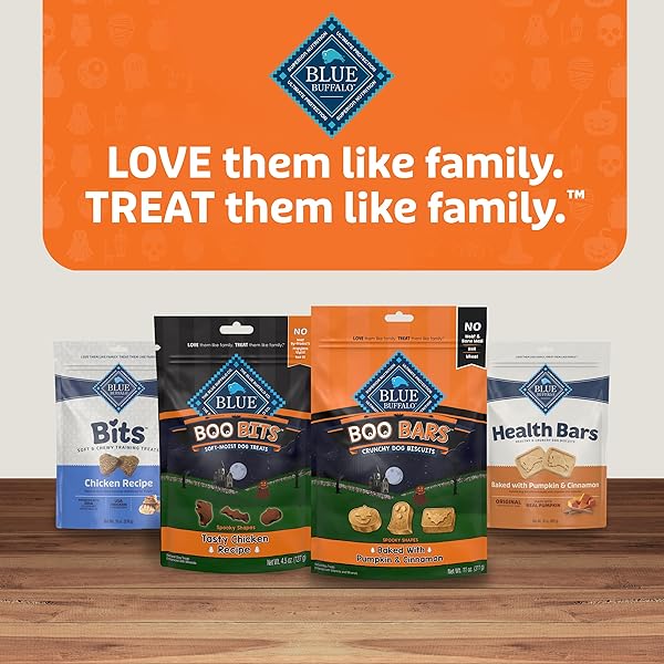 BLUE BUFFALO BOO BARS CRUNCHY DOG BISCUITS, NATURAL HALLOWEEN-SHAPED TREATS, PUMPKIN & CINNAMON RECIPE, 11-OZ BAG
