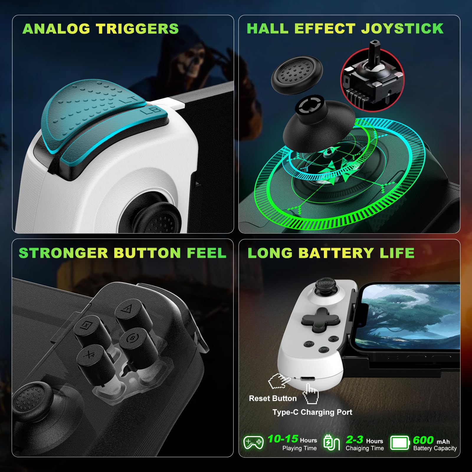 Koiiko Phone Game Controller for iPhone/Android/PC/Switch, Wireless, Play COD, Genshin, Diablo, Support Streaming on PS5/PS4/Xbox/PC Console, Cloud Gaming, Turbo/6-Axis Gyro/Dual Motor