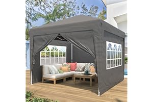 BUPPLEE 10x10 Pop Up Canopy Tent, Easy Up Canopy with 4 Removable Sidewalls&2 Window, Waterproof Pop Up Gazebo Tent for Parties,Commercial Outdoor Canopy for Vendor Events/Patio/Outdoor,Bonus 8 Stakes,Gray