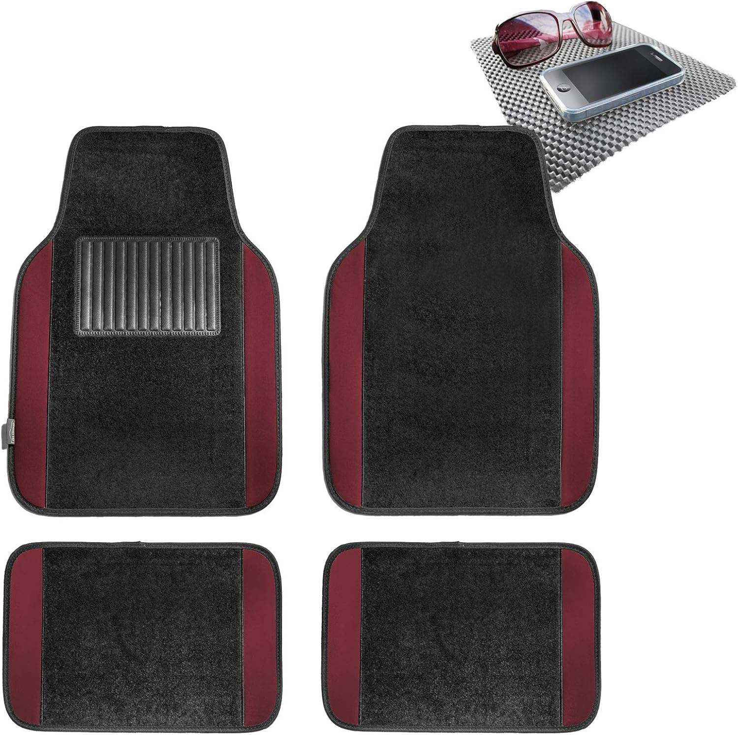 TLH Carpet Floor Mats with Colored Trim, Burgundy Color w/Gray Dash Pad