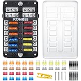 Kohree 12V Fuse Block 12 Way, 12V Blade Marine Fuse Block with LED Indicator, 30 PCS Fuses and Protective Cover, Boat Fuse Bo