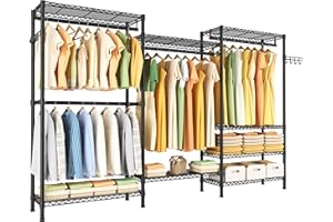 GOLPART Heavy Duty Garment Rack Large Clothes Rack,Freestanding Closet Portable Clothing Rack with 8 Adjustable Wire Shelves and 4 Hang Rods,Metal Closet Storage Wardrobe Organizer System,Max Load 800lbs