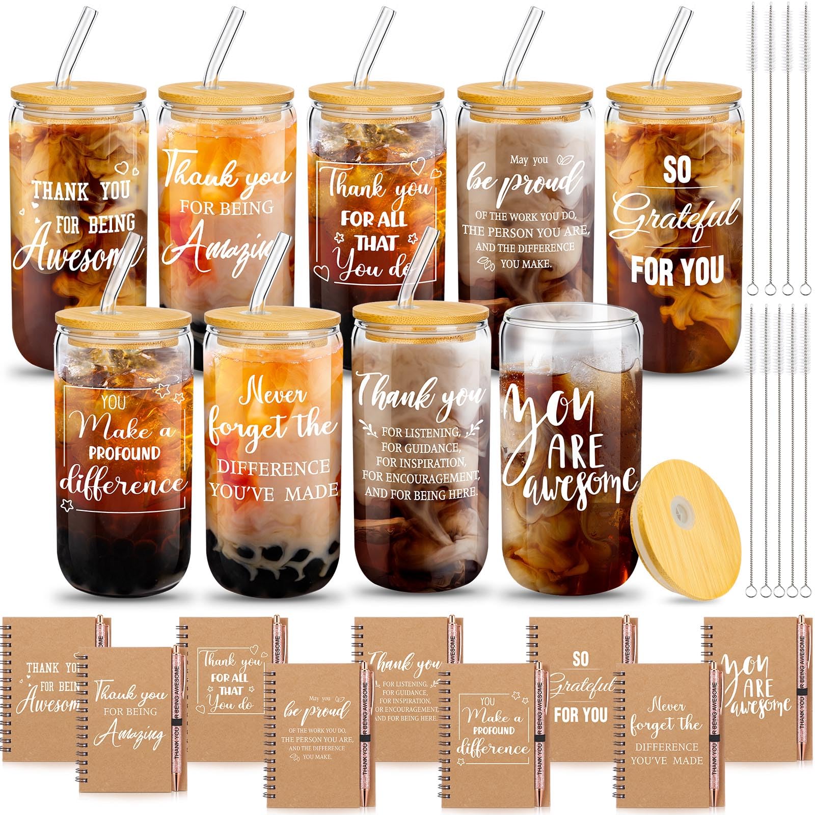 Photo 1 of (Missing note books & pens but still good)....Watersay 27 Pcs Employee Appreciation Gift Set 16 Oz Thank You Glass Cups with A6 Inspirational Notebook and Ballpoint Pen for Christmas Team Staff Employee Teacher Coworker Nurse(Inspirational)