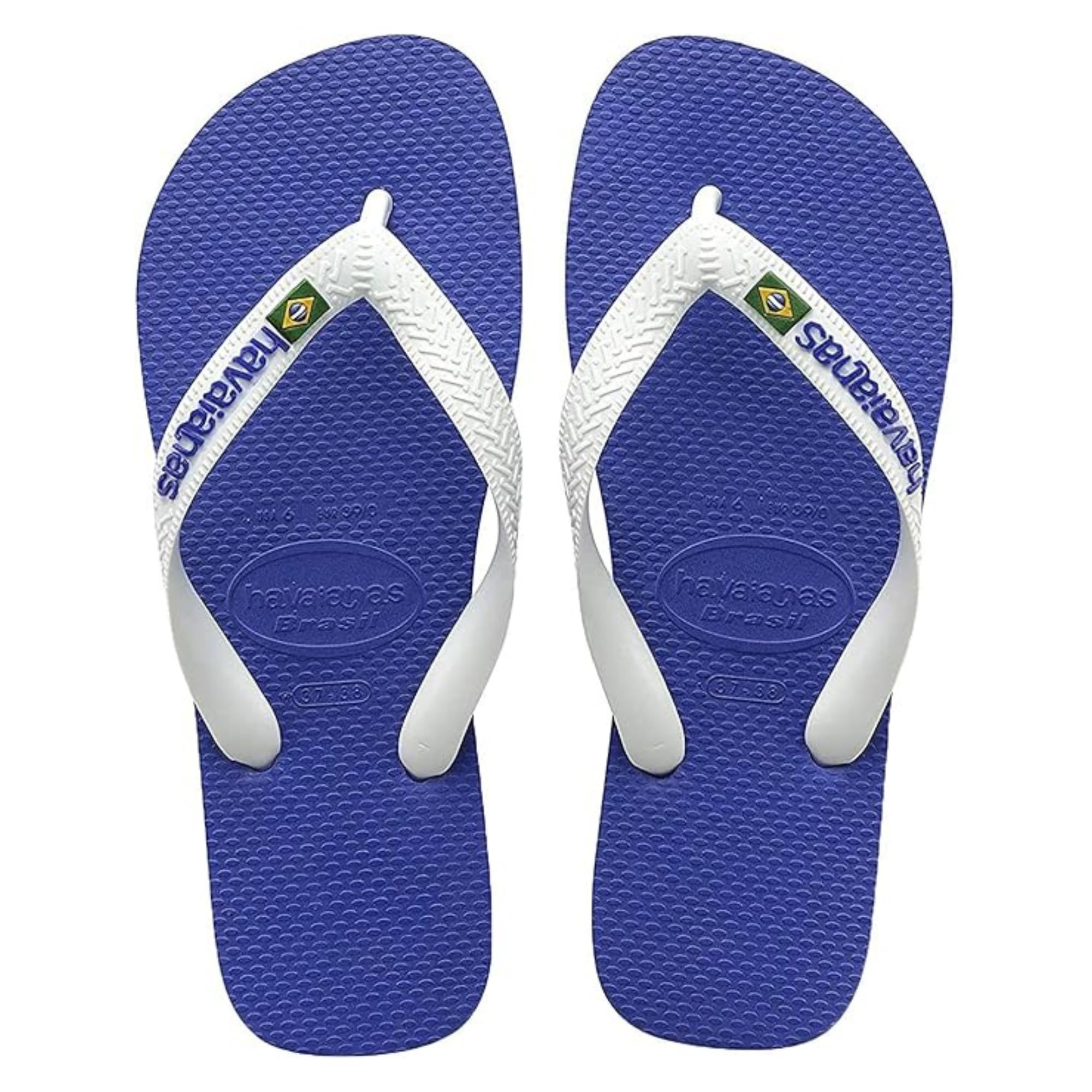 Havaianas - Brasil Logo, Iconic, Comfortable and Durable Flip-Flops, Straps with Brazilian Flag and Non-Slip Sole with Colourful Stripes, Adults Unisex, Marine Blue, 10/11