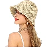 Rulala Fancy Womens Sun Hat Handmade Straw Bucket UV Protection Wide Brim Packable Travel Summer Cap for Beach UPF 50+