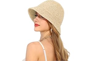 Rulala Fancy Womens Sun Hat Handmade Straw Bucket UV Protection Wide Brim Packable Travel Summer Cap for Beach UPF 50+