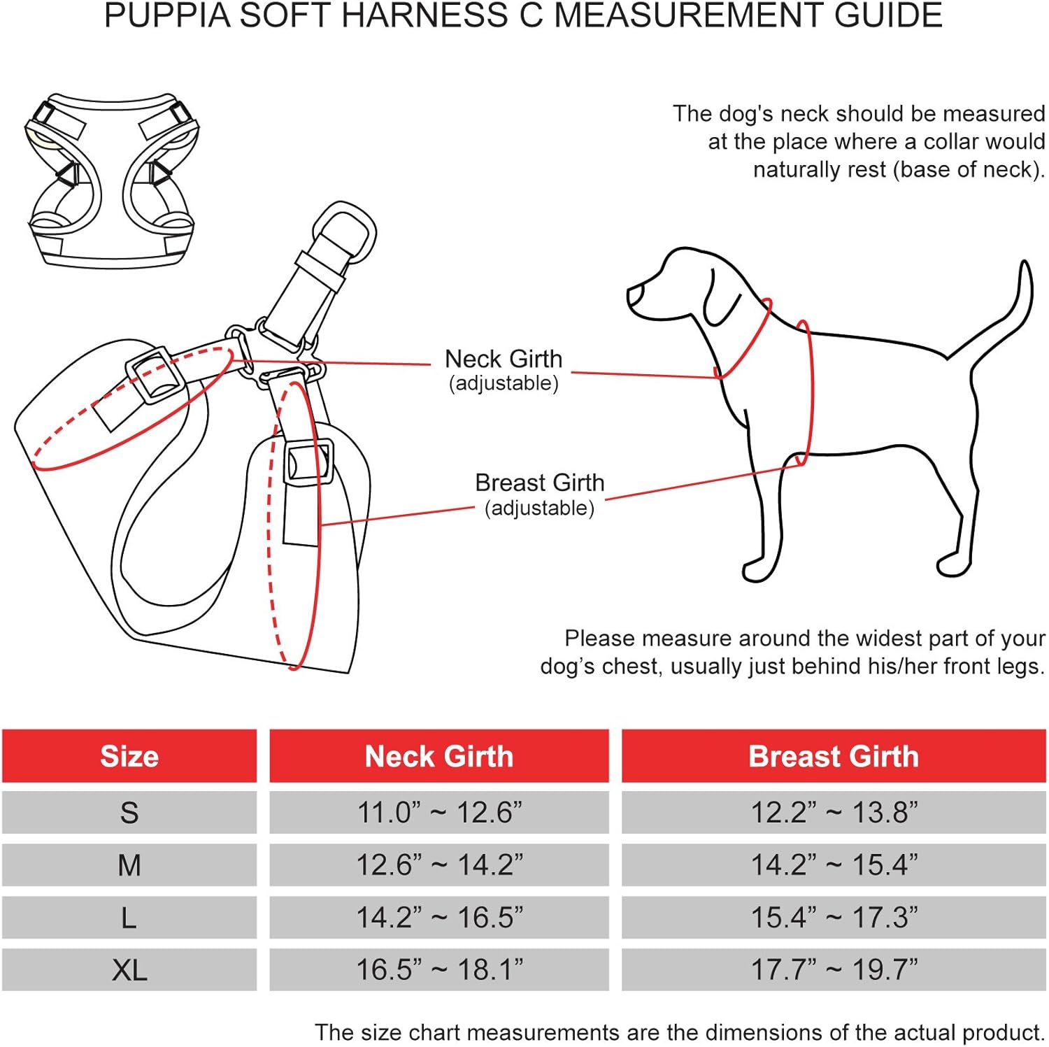 puppia harness size guide