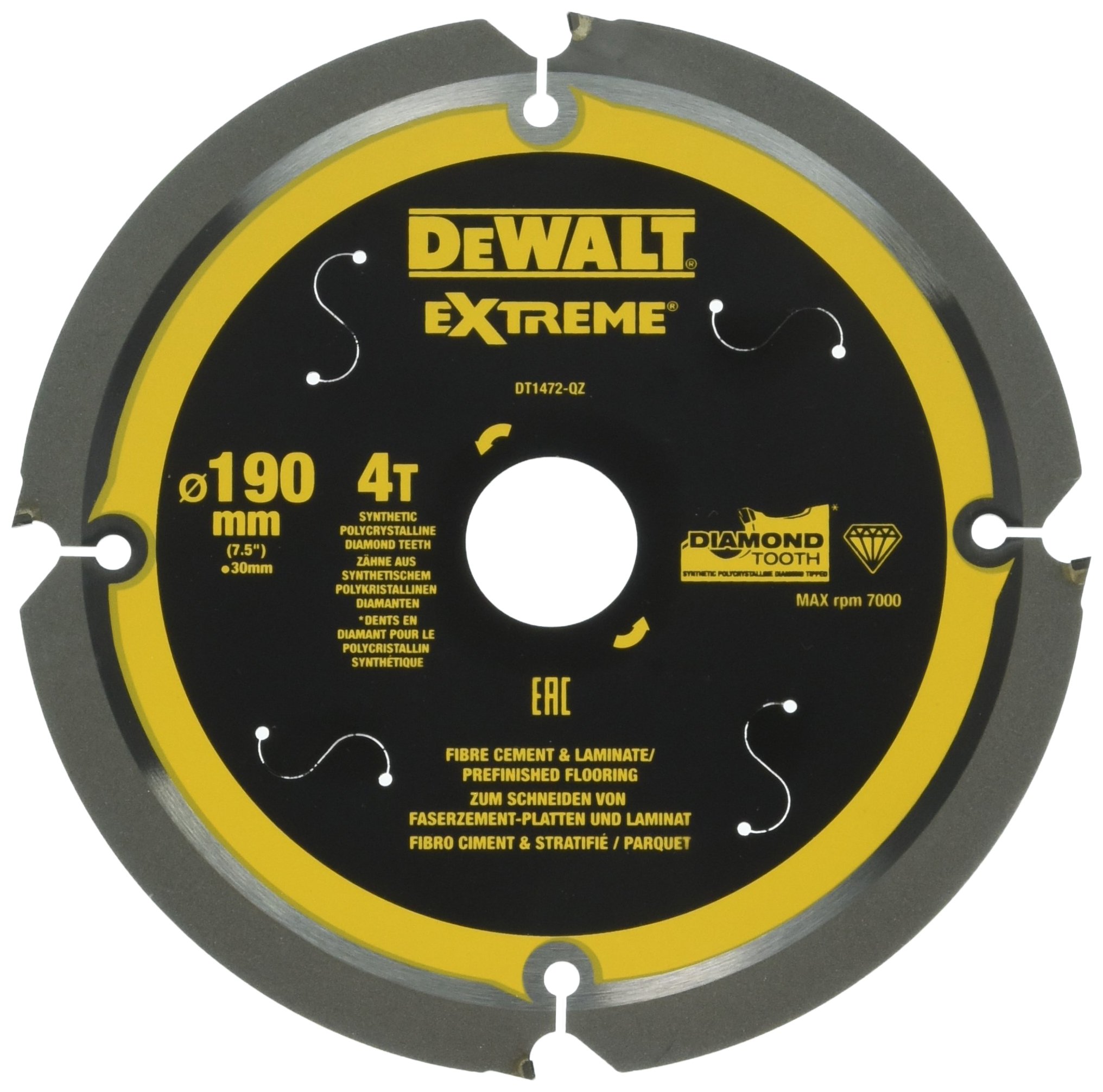 DeWalt Extreme PCD Fibre Cement Saw Blade 190 x 30mm x 4T