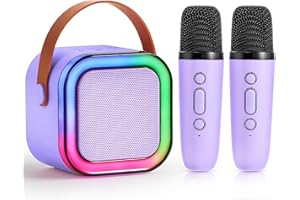 SYNCFUN Karaoke Machine, Mini Karaoke Machine with 2 Wireless Microphones for Kids and Adults, Bluetooth Speaker Toys, Birthday Girls Gift for Ages 3,4, 5, 6,7, 8,9,10,11,12+ Years Old(Purple)