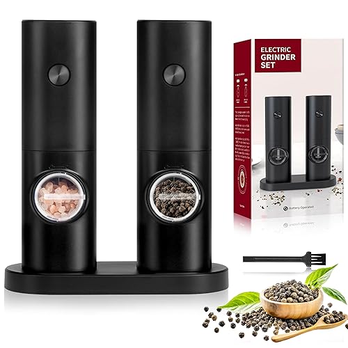 Simple Deluxe Electric Salt and Pepper Grinder Set, One Hand Adjustable Coarseness, Battery Powered, Seasoning Tools for Kitchen, Dining or Gifts, Black