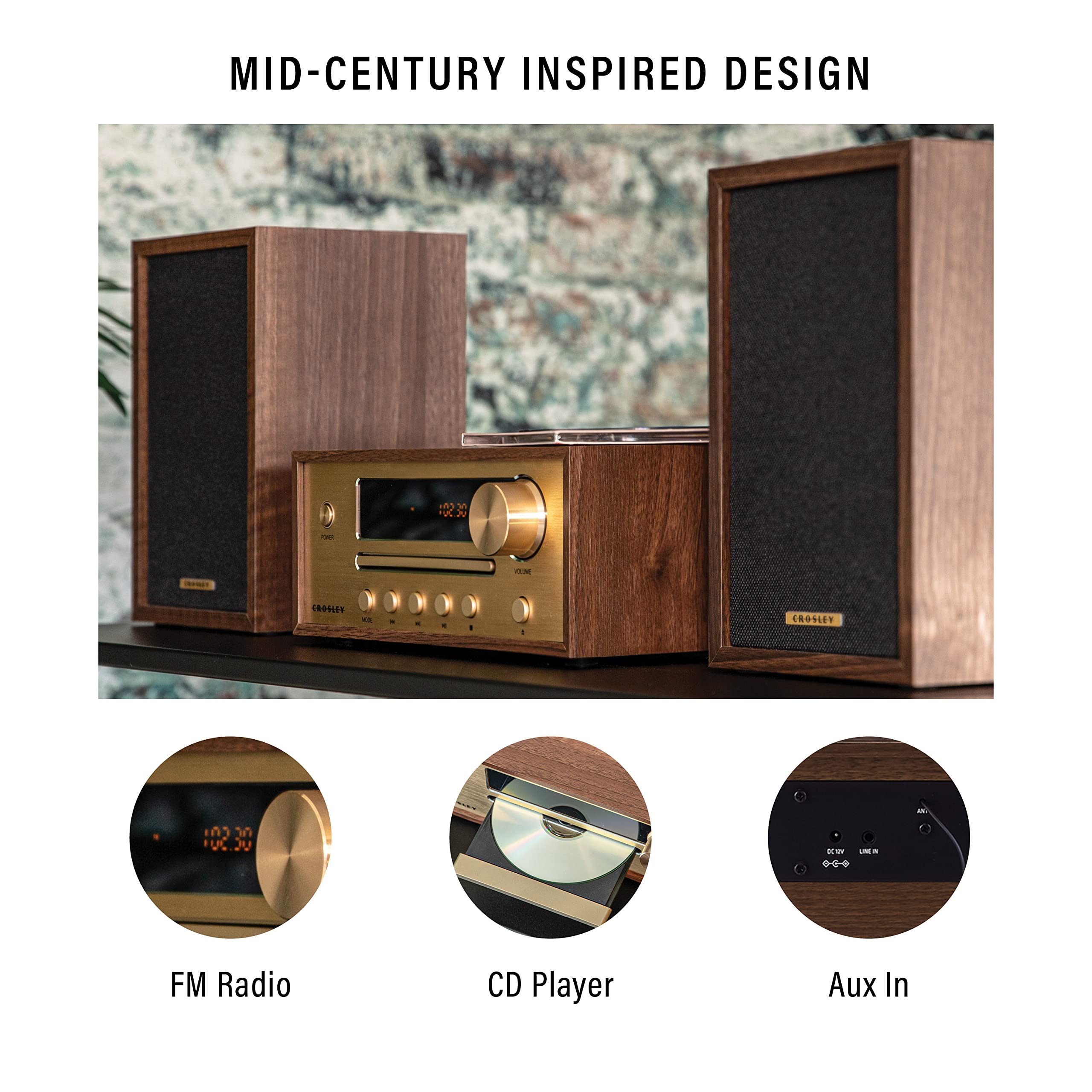 Crosley CR3503A-WA Parker Blueooth FM Radio and CD Player, Walnut