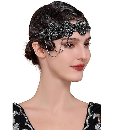 1920s Headband Feather Black Bridal Great Gatsby 20s Flapper Headpiece