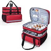 CURMIO Double Layers Pill Bottle Organizer Bag Empty, Medicine Organizer Storage Case with Lockable Zippers, Medication Travel Bag for Prescription Bottles, Medical Supplies, Red (Patent Design)