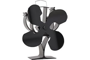 VODA Wood Stove Fan New Designed 4 Blades Heat Powered Fans for Wood Burning Stoves/Log Burner/Fireplace(Black)