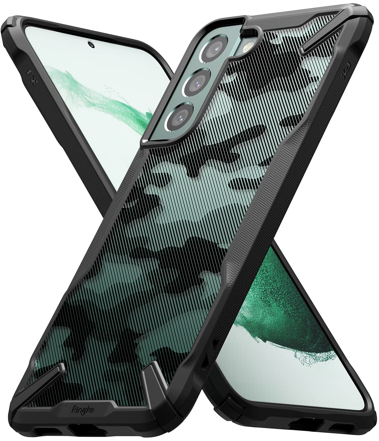 Ringke Fusion-X Compatible with Samsung Galaxy S22 5G Case (2022), Camouflage Hard Back with Shockproof Enhanced Side Protective Bumper Phone Cover for S22 6.1-Inch - Camo Black