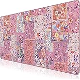 iCasso Floral Desk Pad Mat, Large Mouse Pad, Desk Matt for Desktop, Anti-Slip XXL Big Mousepad with Stitched Edges for Computer Keyboard (Rose Pink)