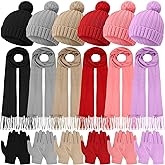 JaGely 18/12 Pcs Kids Hat Gloves Scarf Winter Set Kids Knit Beanie Pom Hat Full Fingers Gloves Tassel Scarves