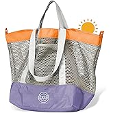 STOVER Extra Large Mesh Beach Bag, Vacation, Pool, Shopping & Travel Tote - Foldable w/Storage Pouch & Pockets for Women, Men