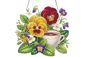 MXJSUA Spring Flowers Window Diamond Art Hanging Kits for Adults Beginners, DIY Acrylic Special Shaped Crystal Diamond Gem Dr