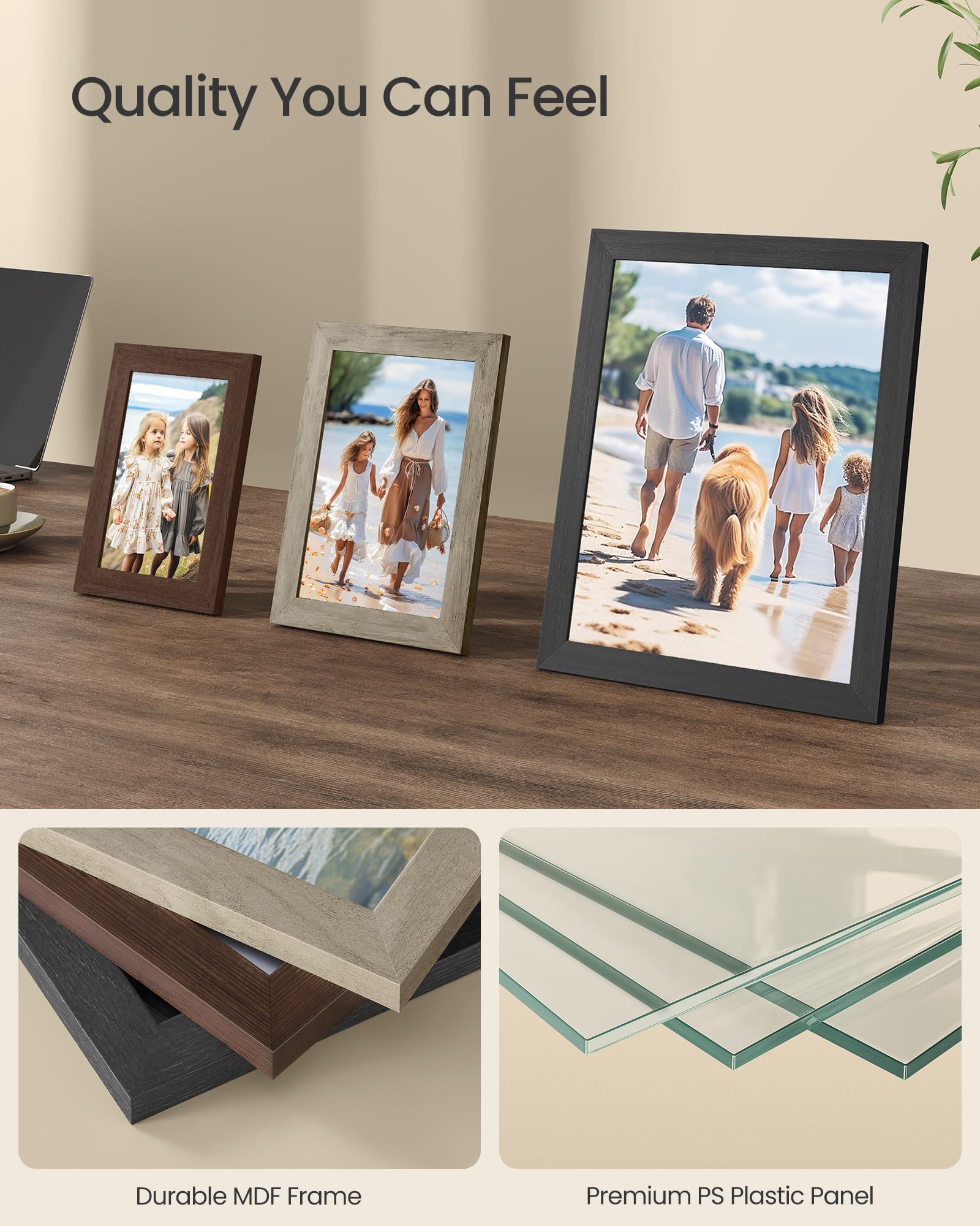 SONGMICS Picture Frames, Collage Picture Frames Set of 10, Two 8x10, Four 5x7, Four 4x6, Photo Frame for Wall Gallery Decor, Table Display, Glass, Maroon Brown, Heather Greige, Ash Black