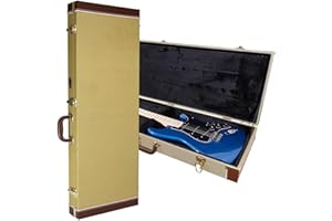 Gearlux Electric Guitar Hard Case for Fender Stratocaster/Telecaster and Standard-Size Guitars with Exterior Lock and Key, Interior Accessory Compartment, and Plush Interior Padding - Tweed